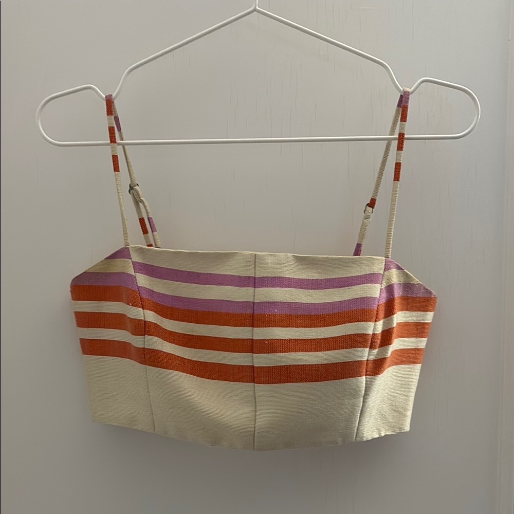 Cream and Orange Fitted Crop Tank Top